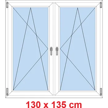 Okno Soft Dvoukřídlé plastové okno 130x135 cm, OS+OS, se sloupkem