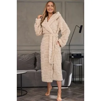 Dámský župan Teplý a huňatý dámský župan LaL Valentine - s kapucí Světle béžová L