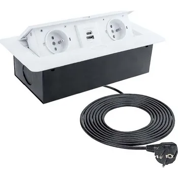 Elektrická zásuvka Zásuvka výklopná, 2x zásuvka bílá,1x USB A, 1x USB C
