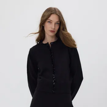 Dámský svetr Reserved - Svetr s volány na rukávech - černý - 669HO-99X - 669HO-99X-S