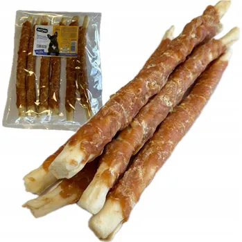 Pamlsek pro psa Hau Miau tyčky z kůže obalené kuřecím masem silné prům. 2,5 cm x 30 cm 500 g