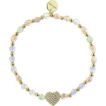 Náramek Pozlacený náramek z mosazi se zirkony a skleněnými detaily - srdce - AR540-6705