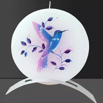 Svíčka Plochá svíčka ptáček (Česká plochá svíčka, ručně malovaná)