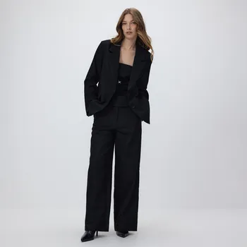 Reserved - Široké kalhoty s metalizovanou nití - černý - YT333-99X - YT333-99X-XL