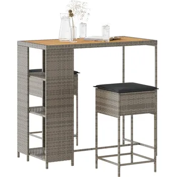 Zahradní sestava zahrada-XL 3dílný zahradní barový set s poduškami šedý polyratan 3261498