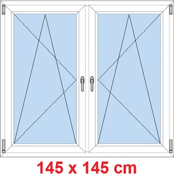Okno Soft Dvoukřídlé plastové okno 145x145 cm, OS+OS, se sloupkem