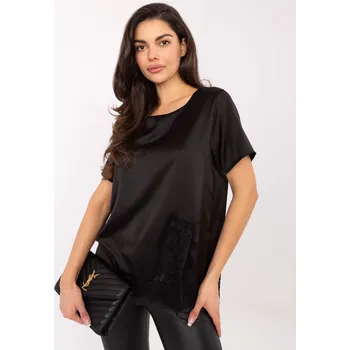 Dámská tunika Černá elegantní halenka s krajkou MI-