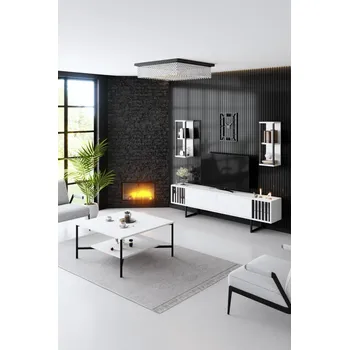 Obývací stěna Living Room Furniture Set Chrome Line Set - White, Black