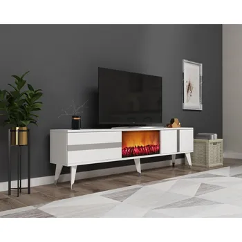 Televizní stolek TV stolek Vania Fireplace - White, Silver