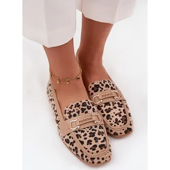 Dámské mokasíny Dámské mokasíny/loafersy s panteřím vzorem Evelora – béžové Velikost: 39