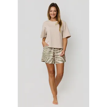 Dámské pyžamo Pyžamo Selene krátké OLIVOVÉ CAPPUCCINO M