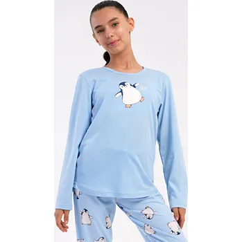 Dámské pyžamo Dětské pyžamo dlouhé Tučňák světle modrá 9 - 10