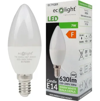 Žárovka LED žárovka LED svíčka B37 E14 7W 630lm 3000K Teplá Ecolight