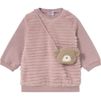 Kojenecké šaty MAYORAL dívčí mikinové šaty růžová + kabelka medvídek vel. 104 cm