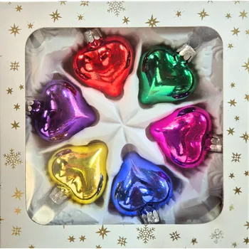 Vánoční ozdoba Vánoční skleněné srdce, lesk, nedekorované, 6ks, mix barev