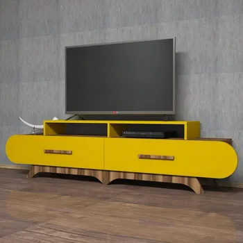 Televizní stolek TV stolek Flora - Walnut, Yellow