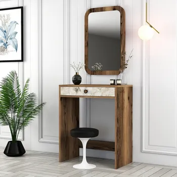 Toaletní stolek Toaletní stolek Lizbon Mirror - Walnut, White, Marble