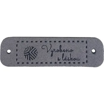 Pro Háčkování Handmade cedulka Vyrobeno s láskou 15 x 55 mm šedá koženka