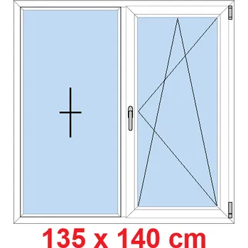 Okno Soft Dvoukřídlé plastové okno 135x140 cm, FIX+OS
