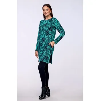 Dámské šaty Kratší zeleno černé dámské šaty s kapsami a rozparky 7061 velikost 3XL