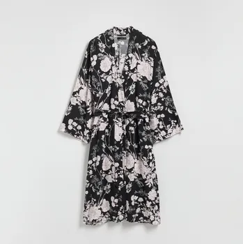 Dámské noční prádlo Reserved - Vzorovaný župan z viskózy - černý - 930EX-99X - 930EX-99X-L_X