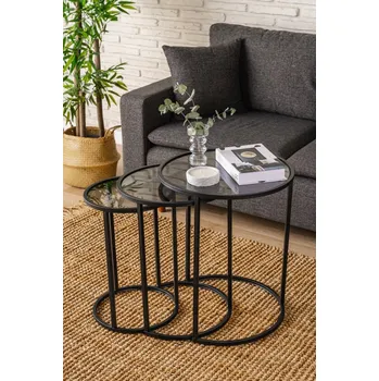 Konferenční stolek Sada odkládacích stolků (3 kusy) Alya - Black