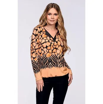 Dámská halenka Decentní oranžovočerná vzorovaná dámská halenka s légou 7773 velikost 4XL