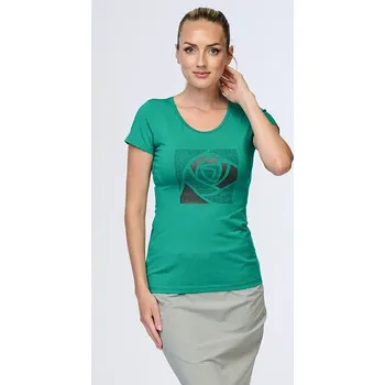 Dámské tričko Bavlněné tmavě zelené dámské tričko s potiskem 78 velikost S