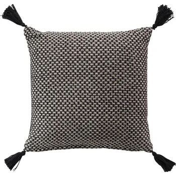 Dekorativní polštářek Douceur d'intérieur Dekorační polštář do obývacího pokoje JANNA s třásněmi, bavlněný, 40 x 40 cm, černá