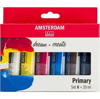 Výtvarná barva Amsterdam Relief Sada barev na sklo Primary 6 x 20 ml
