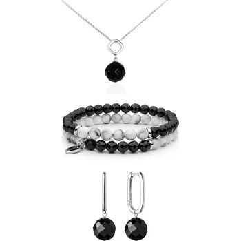 Náhrdelník ANNA PERLY Atraktivní trendy set v kombinaci černého onyxu, howlitu a stříbra