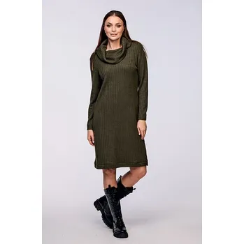 Dámské šaty Delší žebrované khaki dámské šaty s rolákem 7179 velikost 4XL