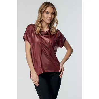 Dámská halenka Volnější kimonová vínová dámská halenka s kapsami a stojáčkem 7724 velikost L