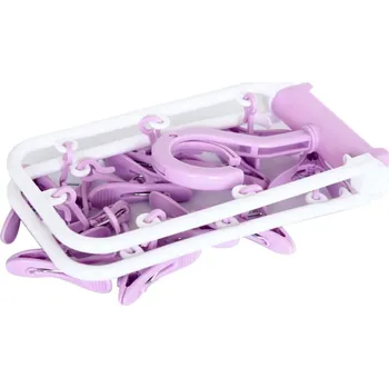 Sušák na prádlo Skládací plastový sušák na ponožky (12 kolíčků) - fialový