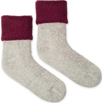 Dámské ponožky Vlněné ponožky Vlnáč Termo šedé, bordový lem S (35-38)