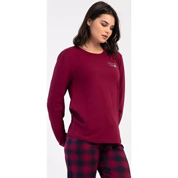 Dámské noční prádlo Dámské pyžamo dlouhé Emma vínová S