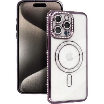 Pouzdro na mobilní telefon Zadní kryt Bling Magsafe pro iPhone 15 Pro fialový