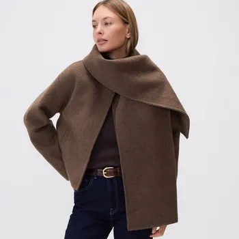 Reserved - Ruční vlněný kabát - tmavě hnědá - UA738-89X - UA738-89X-M