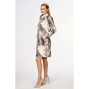 Delší béžovohnědý dámský kabát s kapsami 7673 velikost 2XL