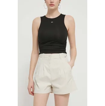 Dámské kraťasy Kraťasy Tommy Jeans dámské, béžová barva, hladké, high waist, DW0DW17775 08X, vel. 25