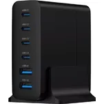 Univerzální nabíječka 75W GaN s 6 porty USB černá
