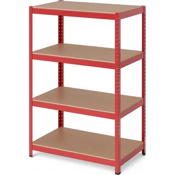 Dílenský regál Regál 1500x700x300 mm lakovaný 4-policový, nosnost 700 kg - červený