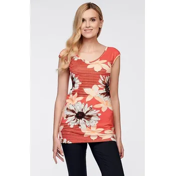 Delší přiléhavá červená dámská halenka se spadenými ramínky 7751 velikost S