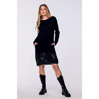 Dámské šaty Volné černé dámské šaty s kapsami a dlouhými rukávy 7084 velikost 4XL