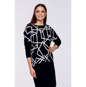 Dámská halenka Kimonová černobílá dámská halenka s dlouhými rukávy 7740 velikost 3XL