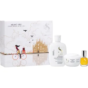 Kosmetická sada Alfaparf Milano Semi di Lino Diamond Alfaparf Milano Semi di Lino Diamond Illuminating rozjasňující šampon pro normální vlasy 250 ml + Alfaparf Milano Semi di Lino Sublime Cristalli hydratační olej pro lesk a hebkost vlasů 15 ml + Alfaparf Milano Semi di 