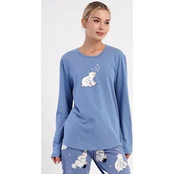 Dámské pyžamo Dámské pyžamo dlouhé Méďa a tučňák modrošedá L