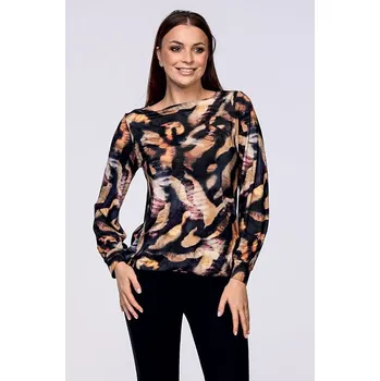 Dámská halenka Elegantní černo hnědá dámská halenka s dlouhými rukávy s manžetou 7757 velikost S