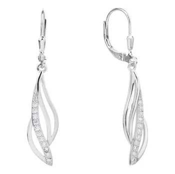 Módní doplněk Stříbrné visací naušnice s čirými zirkony STNAU2081F