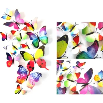 Samolepící dekorace 3D samolepky motýlů na zeď a nábytek (12 ks) - barevní motýli